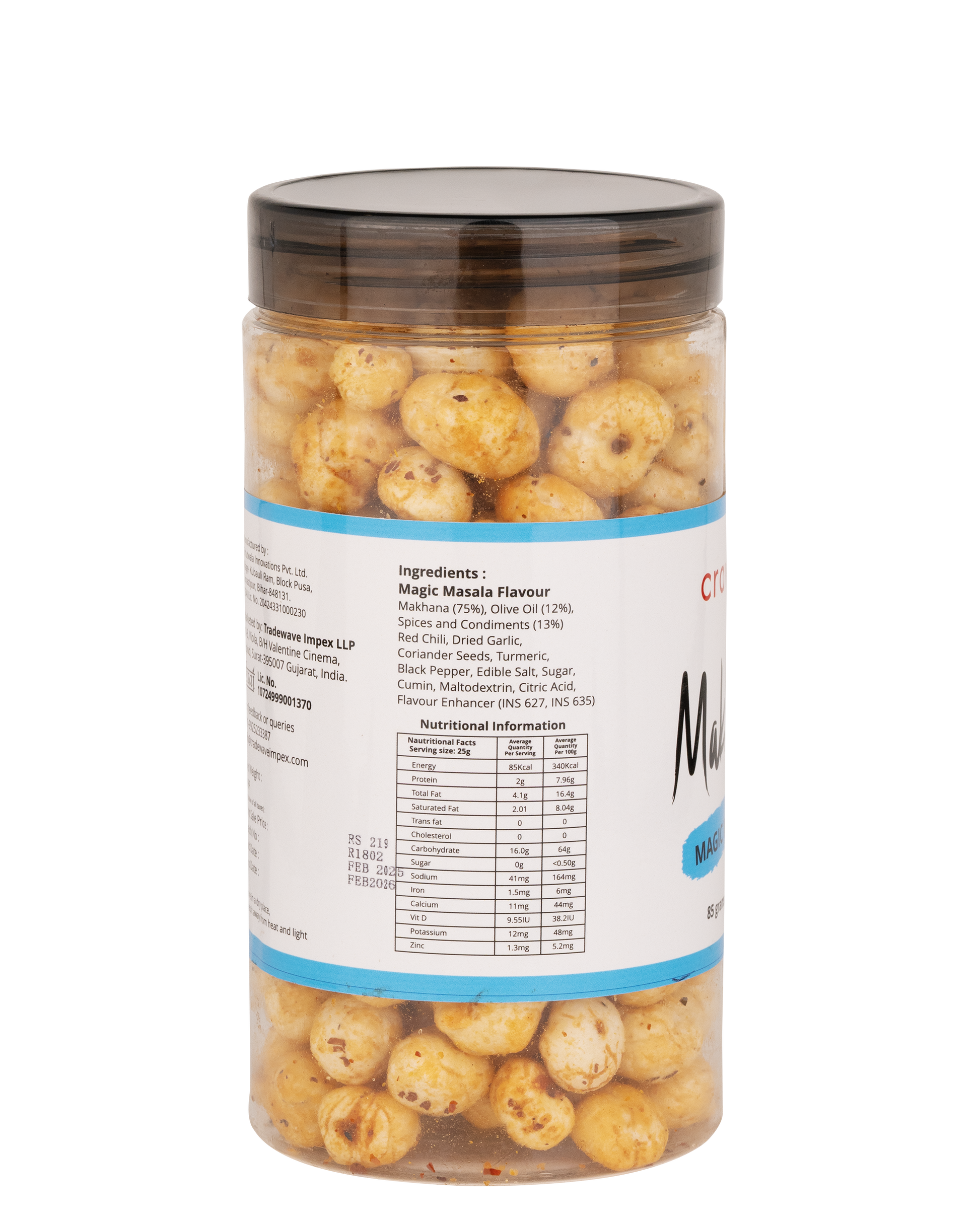 cravver - magic masala makhana with ingredients and nutritional information